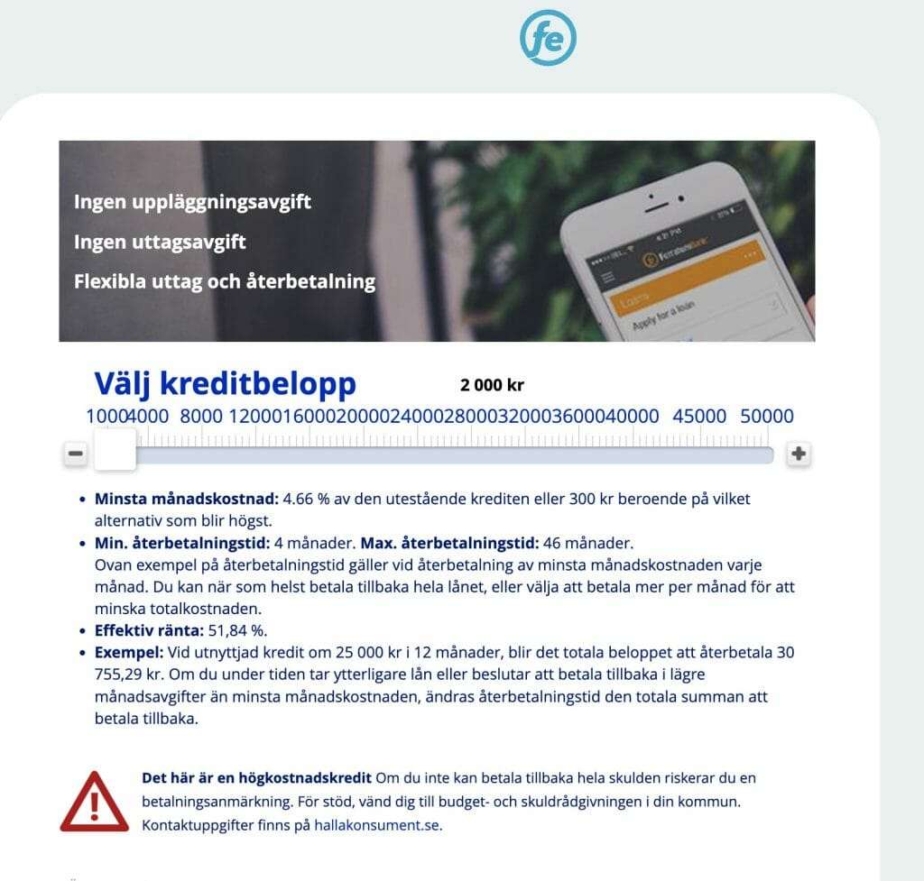 Låneansökan på 2000 kr