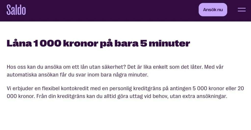 Låna 1000 kr snabbt Saldo