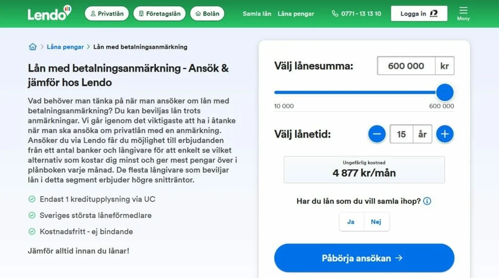 Hos Lendo kan du få lån med betalningsanmärkning.