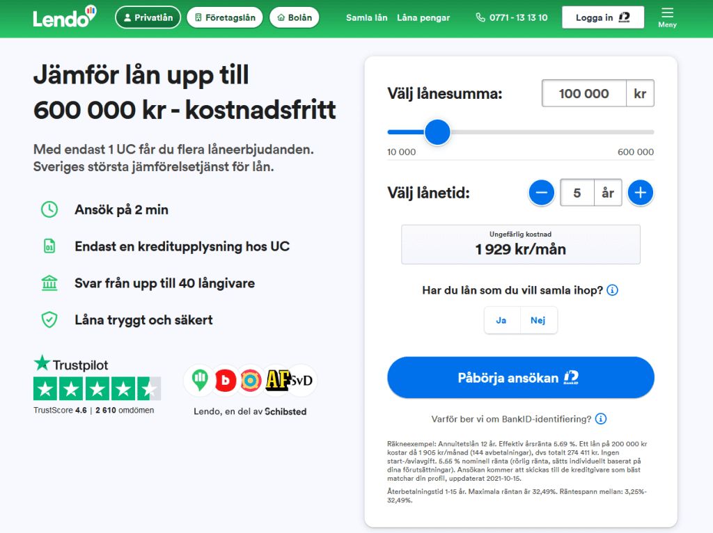Lendo låter dig låna 100 000 kr utan för många förfrågningar hos UC.