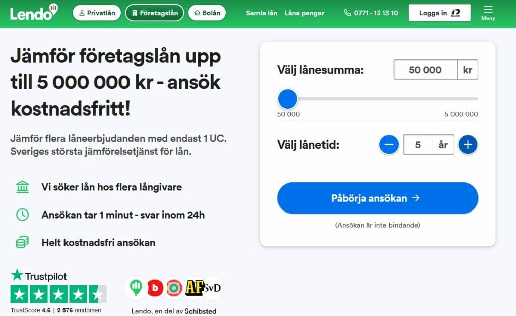 Lendo, små företagslån från 50 000 kr.