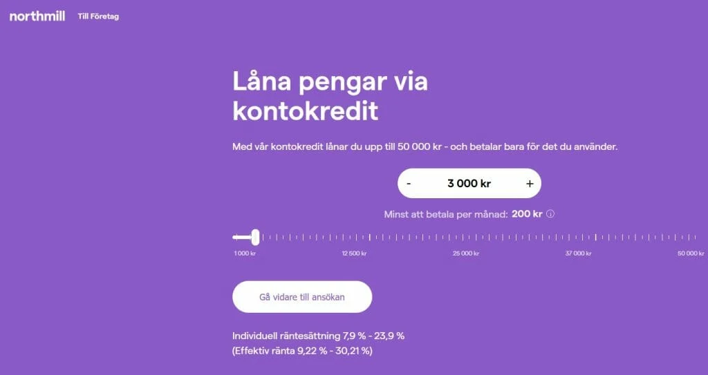 Swishlån: northmill erbjuder kontokrediter som motsvarar Swish i hastighet.