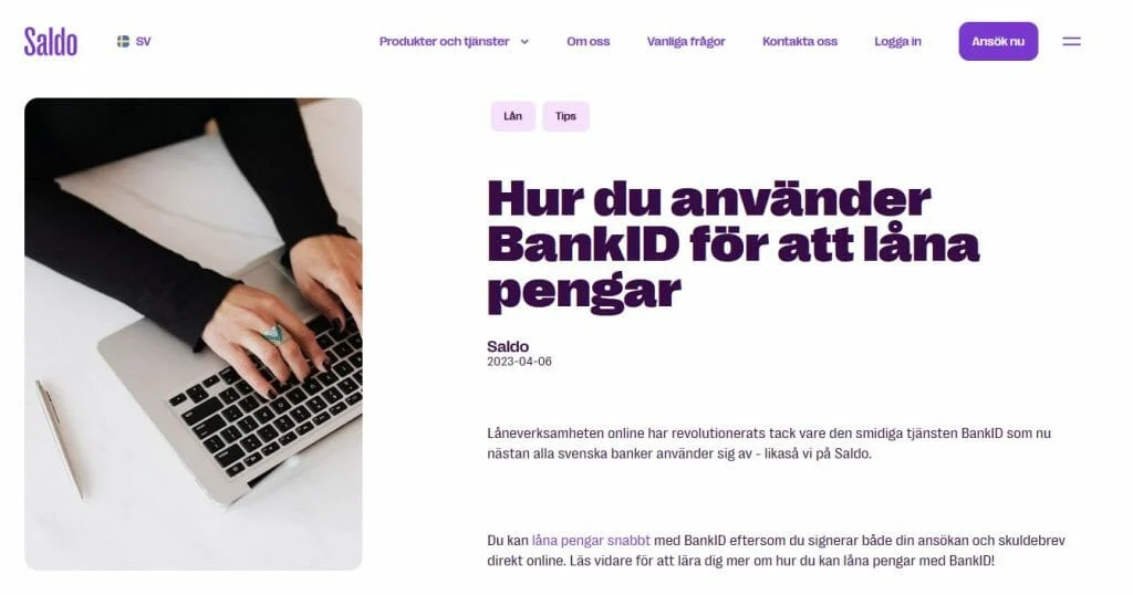 Saldo erbjuder direktbetalning till Danske Bank med BankID.