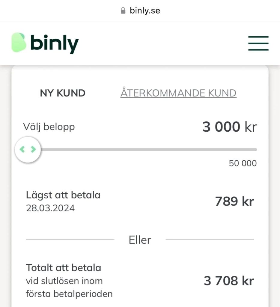låna 3000 utan hos Binly